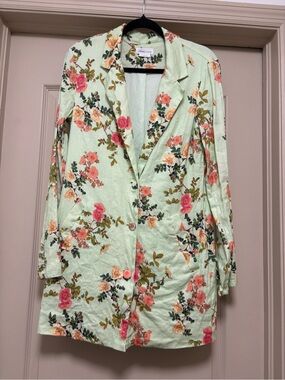 Beautiful spring mint green floral long blazer